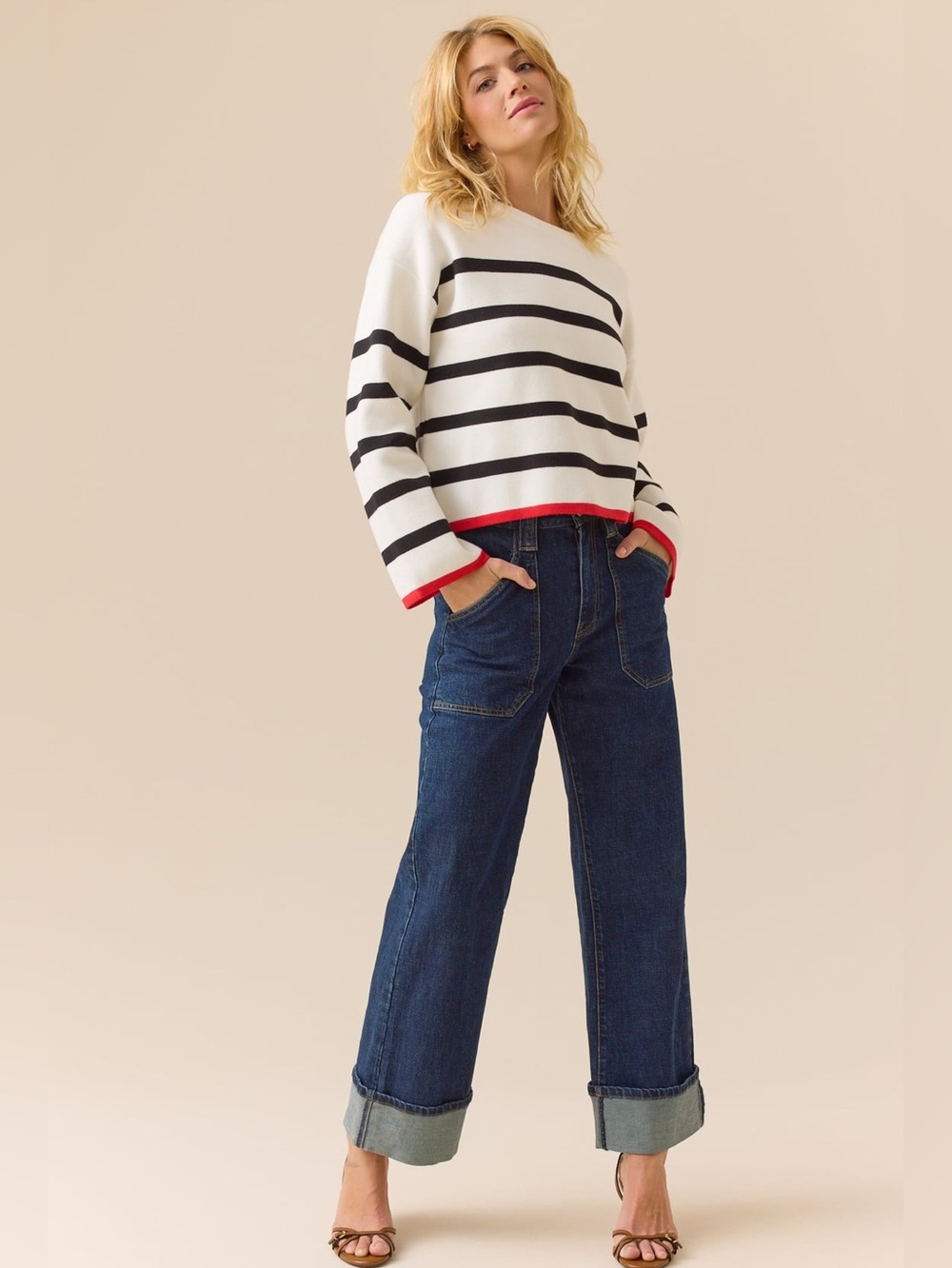 Altar’d State Aaliyah Contrast Trim Striped Sweater NWT Medium Chic Long Sleeve